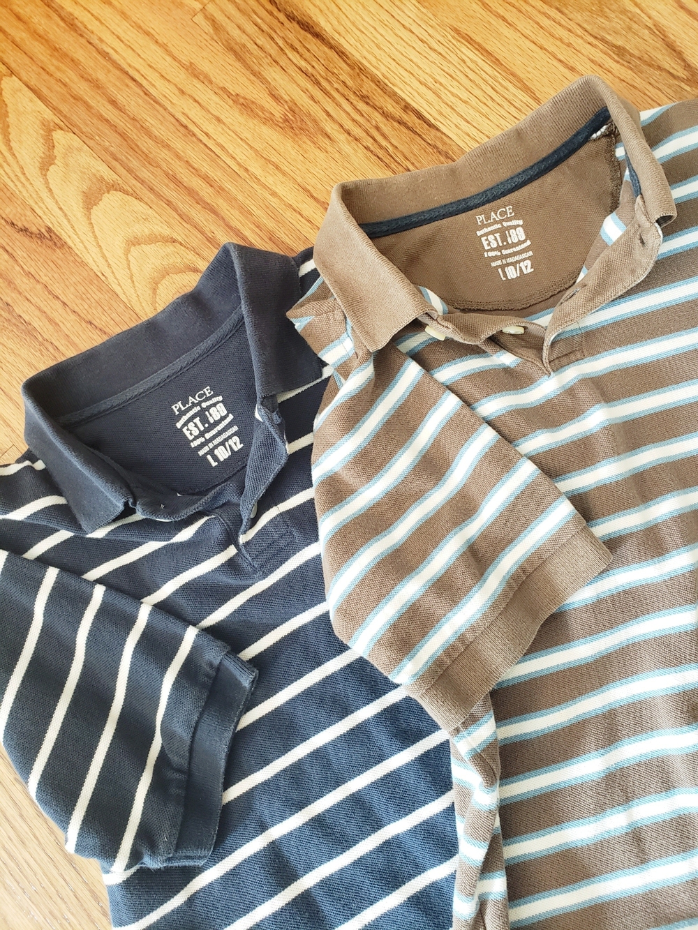 The Children's Place Striped Polo Duo-Navy, Brown, White & Lt. Blue - L(10/12)